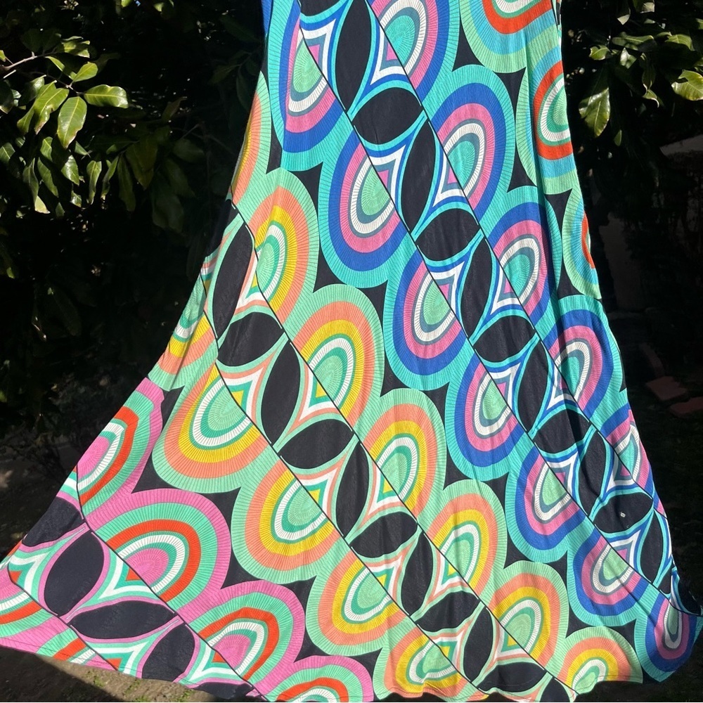 BY ANTHROPOLOGIE multicolor boho geo‎ dot print sleeveless midi dress - Picture 2 of 6
